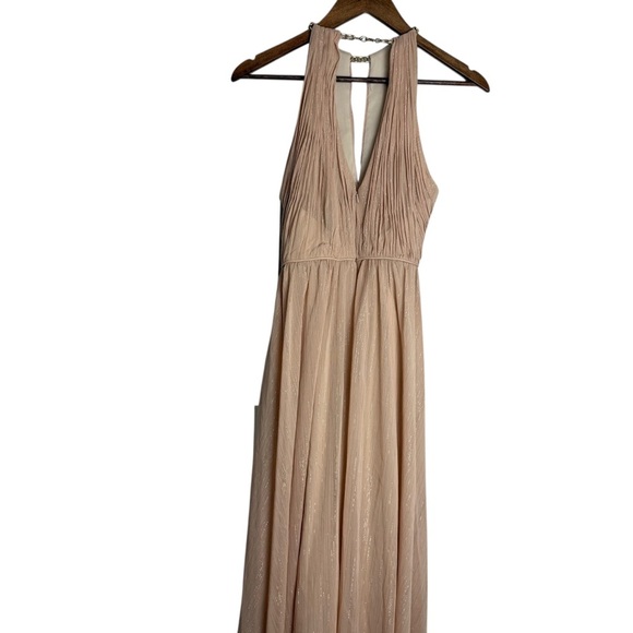 Mac Duggal Nude Beige Formal Floor Length Halter Chain Neck Dress 55822 Size 2 - Picture 9 of 14